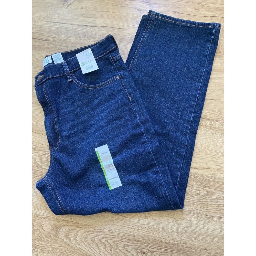 New Time & Tru Women's Size 18 High Rise Straight Leg Blue Denim Jeans